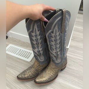 Lane Denim and Gold Cowboy Boots (6.5)